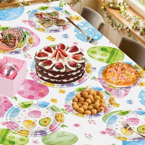 50 Pack Large Easter Plates Set - Watercolor Happy Easter Oval Paper Plates, Disposable Spring Colorful Eggs Oval Heavy Duty Dinner Dessert Plate Tableware for Easters Party Supplies Table Decorations - Image 2