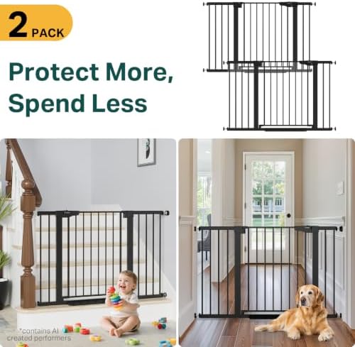 Cumbor 2-Pack 30-48 in Baby Gate for Stairs, Auto Close Dog Gate, Black - Image 2