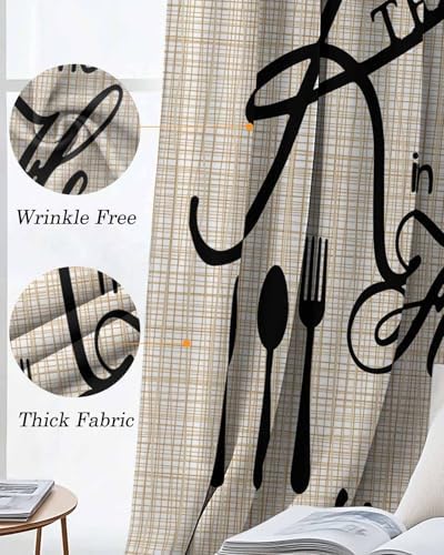 Kitchen Tableware Blackout Curtains 84 Inch Length Knife and Fork Thermal Insulated Window Curtain Window Drapes 2 Panels for Bedroom Living Room 42" Wx84 L - Image 6