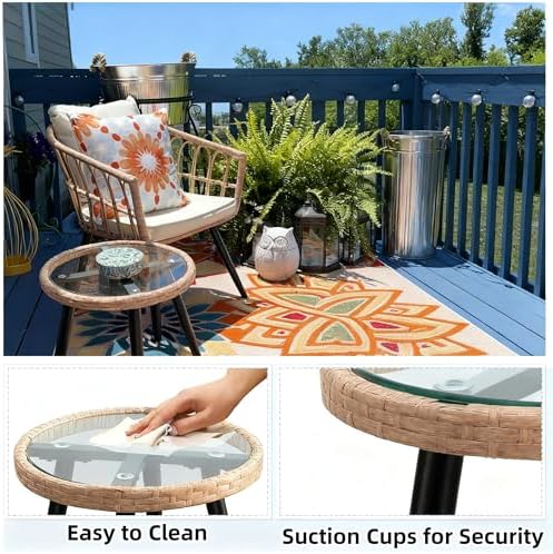 PORWEY 3 Piece Patio Bistro Set for Balcony, Apartment, Backyard, Beige - Image 4
