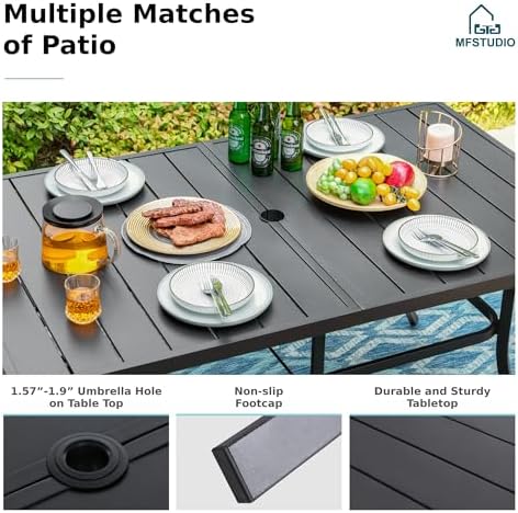 MFSTUDIO Patio Table for 6, 59" Black Metal Dining Table w/Umbrella Hole - Image 5