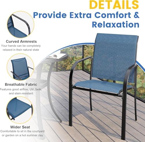 VICLLAX Patio Dining Set for 6, 7-piece Outdoor Dining Set - 59" Rectangle Patio Table and Chairs for Lawn Garden, Black Tabletop and Blue Fabric - Image 4
