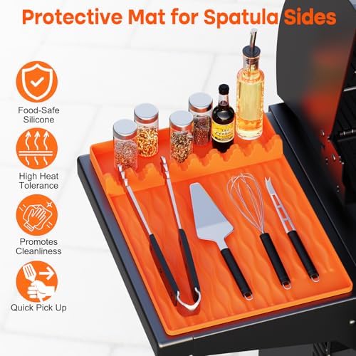 2-Pack Silicone Griddle Mat for Blackstone – Heat-Resistant Utensil Holder with Drip Tray, Non-Slip BBQ Tool Organizer for Grill, Kitchen Countertop & Outdoor Cooking Accessories(Orange) - Image 3