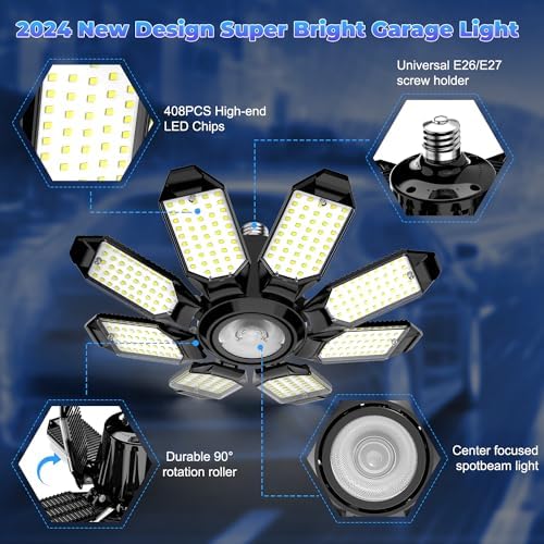 Garage Lights - 2Pack Ultra Bright Garage Lights Ceiling Led 6500K - Image 3