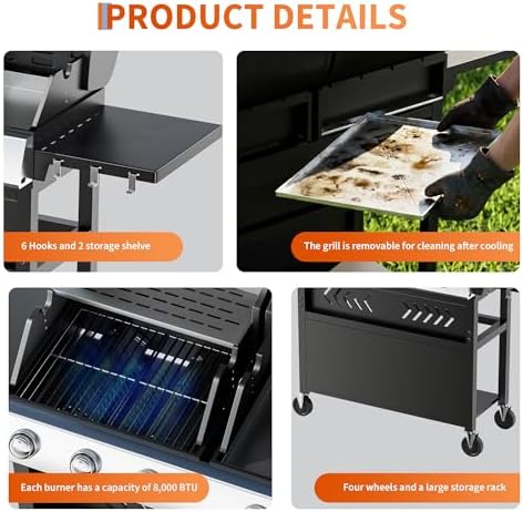 Garvee 5 Burner Propane Gas Grill Griddle Combo with Porcelain Enamel Cast Iron Grate & Cast Iron Pan – Dual BBQ Grill with Flat Top Griddle, 40,000 BTU Large Outdoor Gas Grill for Backyard Kitchen - Image 6