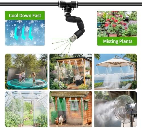 Outdoor Misting Cooling System,49FT (15M) Misting Line + 3/4” Threaded Adapter + 13 Adjustable 360° Nozzles, Garden, Greenhouse, Misters for Outside Patio - Image 7