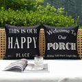 Black and White Welcome to Our Porch Outdoor Pillow Covers Waterproof 18x18 Set of 2, Decorative Farmhouse Outdoor Throw Pillows 18 x 18, Back Porch Decor Patio Furniture Pillows (Without Inserts) by JOJOGOGO