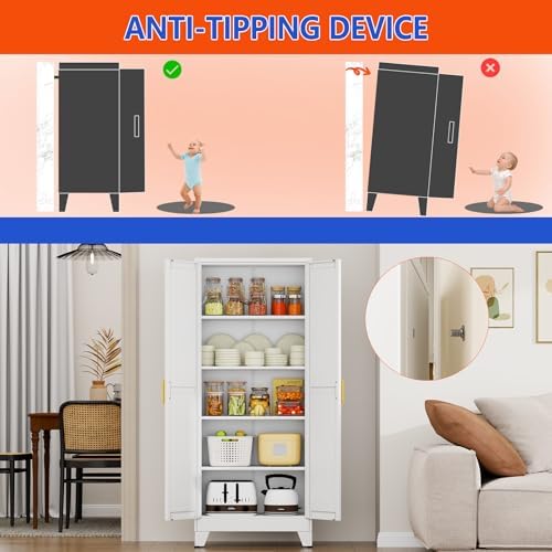 GAIOUS 71''Tall Metal Garage Storage Cabinet,File Cabinet with Door and Adjustable Shelves, Outdoor Steel Tool Cabinet for Home,Office,Warehouse,Garage,White - Image 5