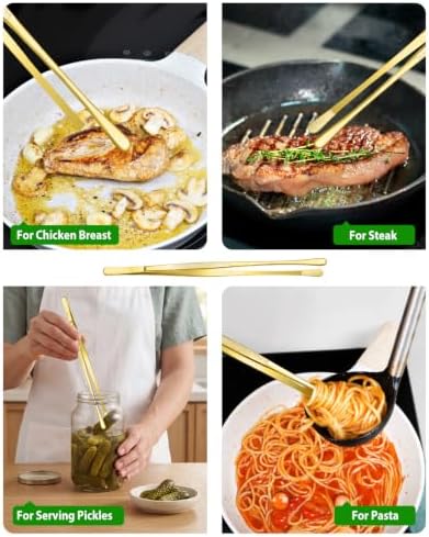 4 Pcs Fine Long Tweezer Tongs Professional Gold, 12'' and 10'' Stainless Steel for Kitchen, Food, Cooking, Repairing, Sea food and BBQ - Image 3