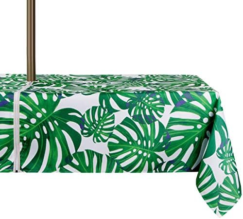 EHouseHome Outdoor Indoor 60x84 inch Rectangle Tablecloth with Umbrella Hole and Zipper, Waterproof Zippered Patio Cloths, Spring/Summer Table Covers for Backyard Circular Table/BBQs/Picnic by EHouseHome