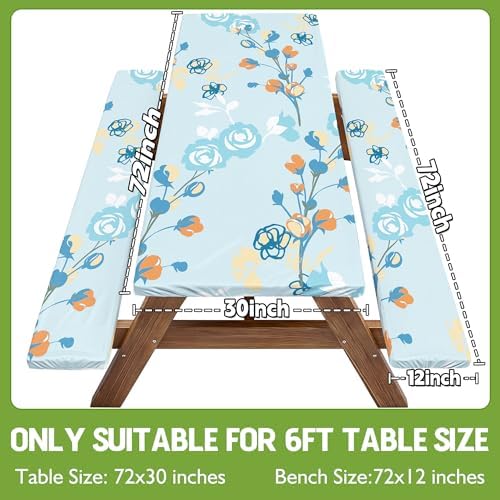 Picnic Table Cover with Bench Covers Waterproof Campsite Tablecloth Patio Backyard Camp Camping Kitchen Essentials Accessories Supplies Rv Cabin Gear Acampar Must Haves Table Cloth Camper Women Gifts - Image 2
