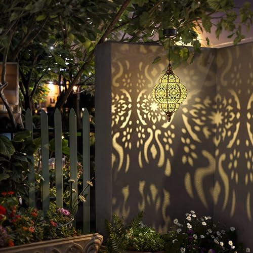 Hapjoy Hanging Solar Lights Outdoor Garden Decor Solar Lantern Waterproof Plastic Moroccan Outdoor Decorations for Patio Pathway Yard Backyard Garden Decorative (2 Pack, Bronze) - Image 2