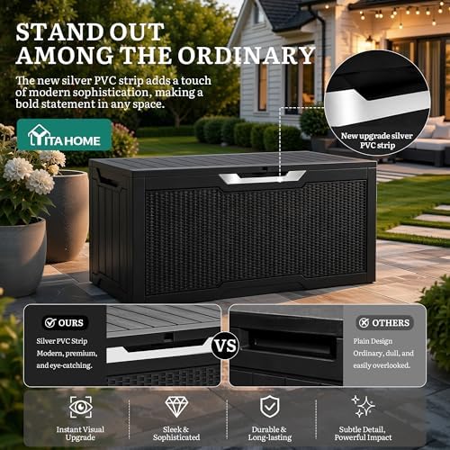 YITAHOME 80 Gallon Outdoor Storage Box w/Silver Decorative Trim,Waterproof - Image 3