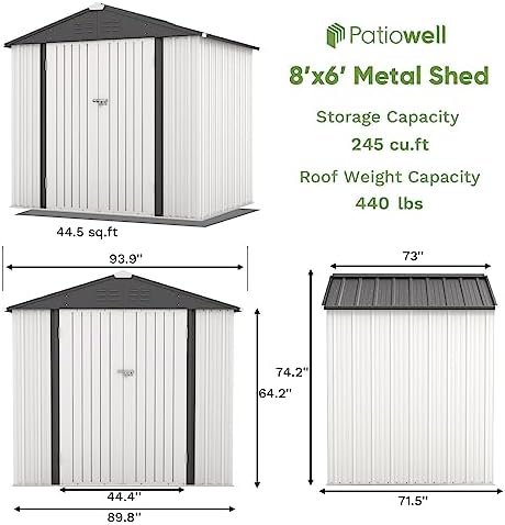 Patiowell Outdoor Storage Shed, 8x6 FT, White - Image 4