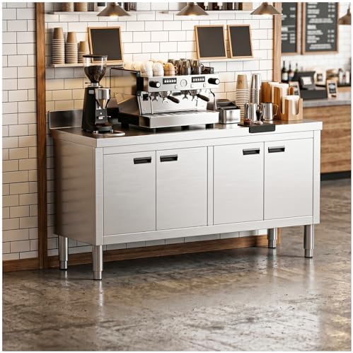 59" Stainless Steel Work Table with Cabinet, 4-Door Storage Cabinet by Unknown