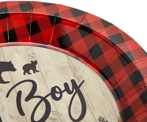 BLUE PANDA Lumberjack Baby Shower Paper Plates - 9 in, 80 Count, Buffalo Plaid - Oh Boy Plates for Baby Shower & Durable Party Supply Decor for Boy Party - Image 7