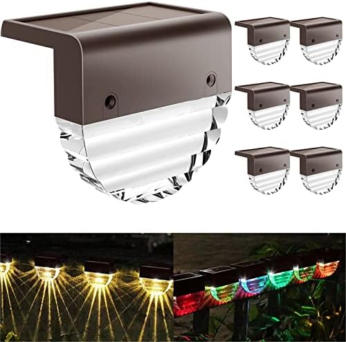 Solar Lights Outdoor, Solar Deck Lights, 6 Pack Solar Fence Step Lights Outdoor Waterproof LED for Outside Patio Stairs Yard Garden Backyard Decor, 10 Lumens,Warm White/Color Changing Lighting by Melunar