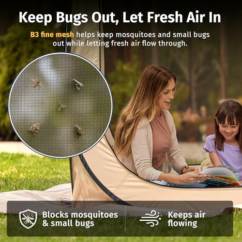 East Oak Pop up Screen Tent with Mosquito Netting, Portable Screen House Canopy Shelter, 10 x 10 FT Instant Screen Gazebo & UPF 50+ UV Protection for Patio, Backyard, Deck & Outdoor Activities, Beige - Image 4