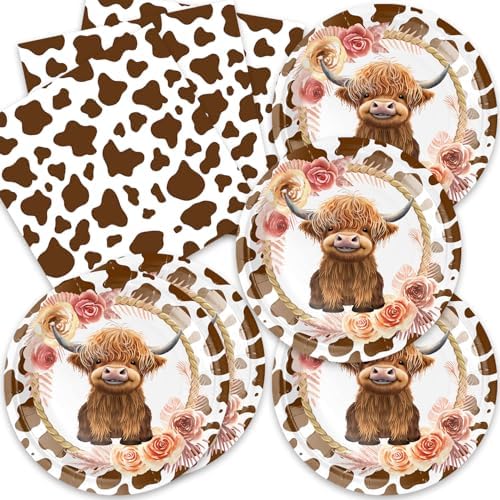 40pcs Highland Cow Party Supplies,Highland Cow Baby Shower Decoration Supplies,Used for Holy Cow Baby Boy Party Decoration,Include 20 dinner plates, 20 Napkin by Unknown