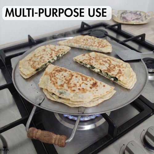 Hakan Stainless Steel Sauté Pan | Frying Pan with Wooden Handles | Barbeque Plate, Wide Shallow Cooking Pan for Stir Fry, Outdoor Cooking BBQ Cookware Pan, Skillet (Medium 17.3 in) - Image 7