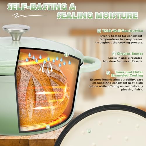 Enameled Cast Iron Dutch Oven Pot with Lid, 5QT Dutch Oven for Bread Baking - Image 4