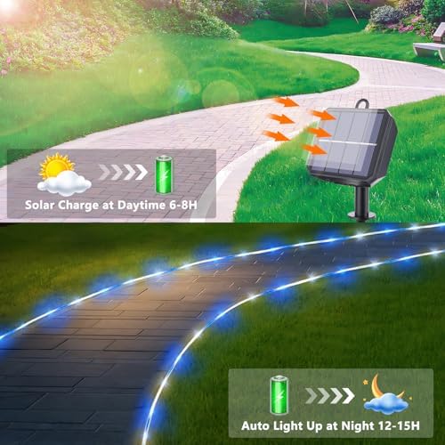 Solar Rope Lights, 2 Pack Total 66ft 200LED Solar String Lights, 8 Modes - Image 3