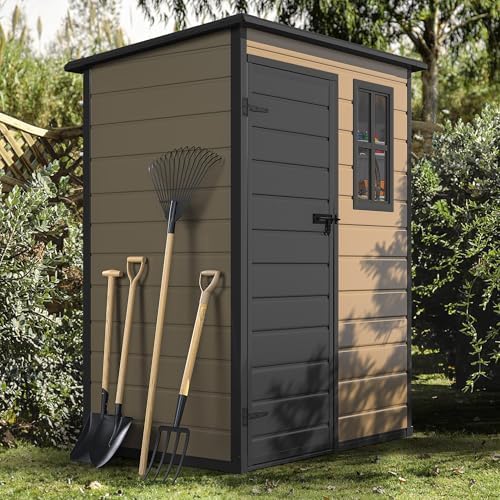 DWVO 5x3ft Resin Outdoor Storage Shed with Floor, Waterproof Lockable Storage Shed with Window, Plastic Outside Tool Storage for Garden Backyard Patio Lawn by DWVO