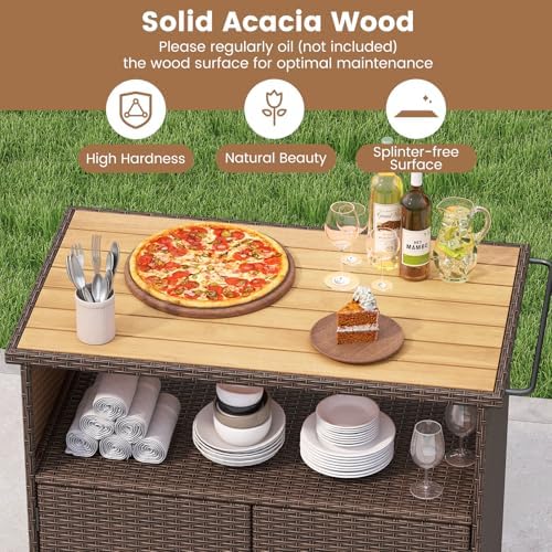 Tangkula Rattan Outdoor Storage Cabinet with 4 Wheels (Mix Gray) - Image 4