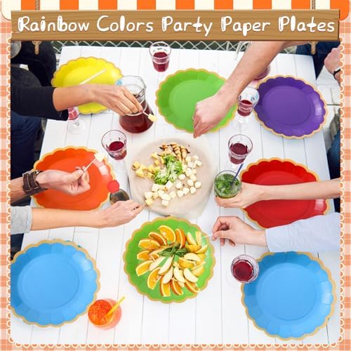 48 Pcs Rainbow Paper Plates 9 Inch Colorful Scalloped Paper Disposable Dinner Dessert Plates for Birthday Wedding Bridal Party Supplies, 6 Colors - Image 5