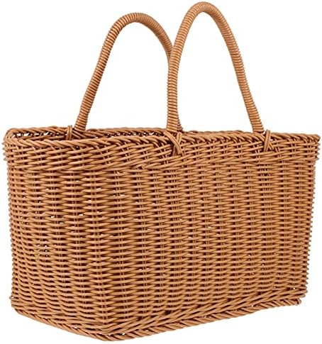 Fruit Holder Rattan Basket Imitation Wicker Baskets Organizer Storage Tote Outdoor Rattan Wicker Picnic Hamper by HEALLILY