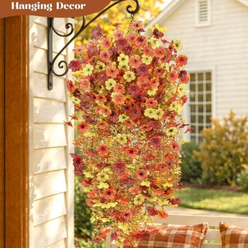 4Pcs Artificial Fall Flowers for Outdoor, Fake Mums UV Resistant Decoration - Image 5