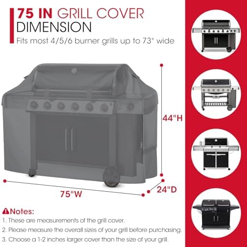 Unicook Grill Cover for Outdoor Grill Heavy Duty Waterproof, 75 Inch, Gray - Image 2