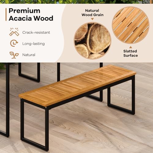 Tangkula 6 Pieces Outdoor Acacia Wood Dining Set, Patio Table and Chairs Set with Bench for 6-7 People, Outdoor Dining Furniture Set with 2" Umbrella Hole for Garden, Backyard and Poolside - Image 4