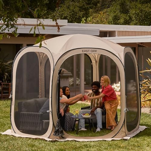 East Oak Screen House Tent Pop-Up, Portable Screen Room Canopy Instant Screen Tent 10 x 10 FT with Carry Bag for Patio, Backyard, Deck & Outdoor Activities, Brown - Image 6