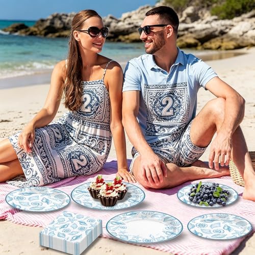 180Pcs Blue Seashell Starfish Coral Plates and Napkins Set,Serves 60 - Image 6