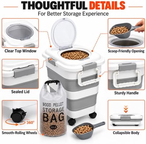 Charcoal Storage Bin with Wheels, 35-40LB Wood Pellet Storage Containers - Image 4