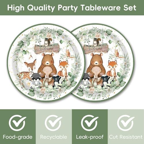 40pcs Animals Party Supplies,Woodland Party Decoration Supplies,Used for Animals Birthday Decoration,Include 20 dinner plates, 20 Napkin - Image 3