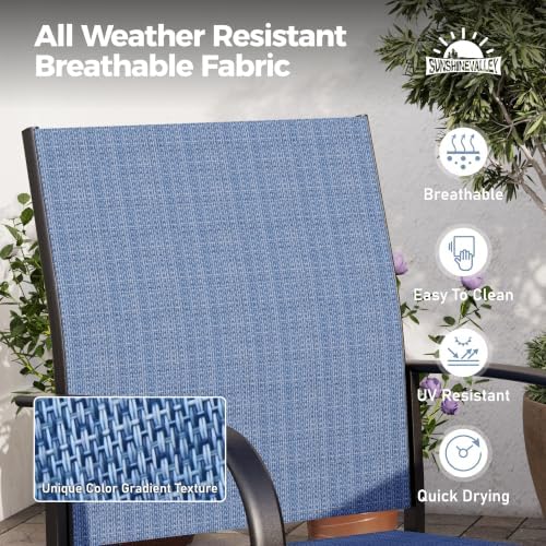 SUNSHINE VALLEY 9pc Patio Dining Set, 57.5" Square Table & 8 Blue Chairs - Image 2