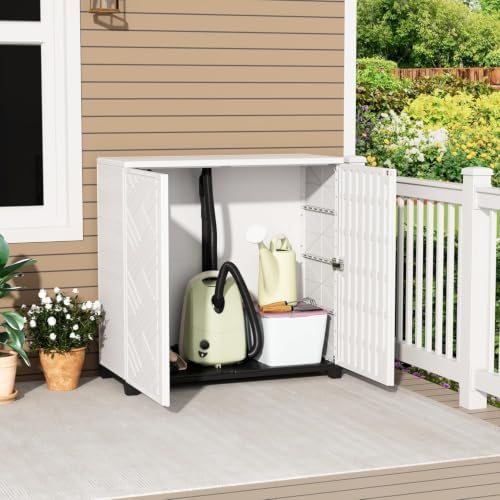 ADDOK Outdoor Storage Cabinet, 60 Gallon Waterproof Resin Patio Storage Cabinet with Double Doors, Weather-Resistant Organizer for Garden Tools/Home/Toys/Porch - Image 6
