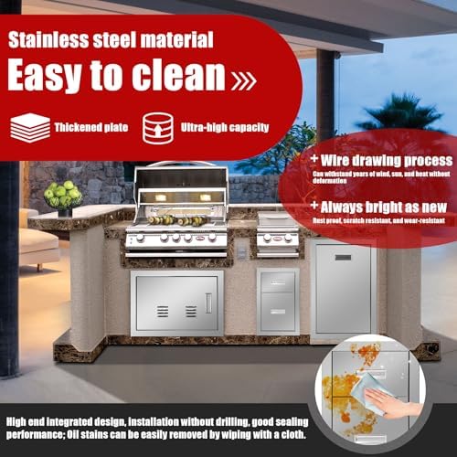 Outdoor Kitchen Single Trash Drawer 16'' W x 24.4'' H x 16'' D Pull Out Stainless Steel Bin Drawer Built-in Trash Drawers with Handle and Vents Suitable for Outdoor Kitchen Island Grill Station - Image 7