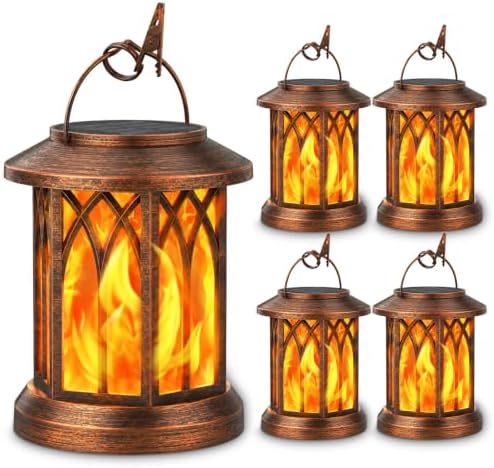 KOOPER 4 Pack Solar Lantern Outdoor Lights, Upgraded Flickering Flame Solar Lanterns Lights Outdoor Waterproof, Hanging Lantern Decorative, Solar Powered Lanterns for Yard Patio Garden Decor (Copper) by KOOPER