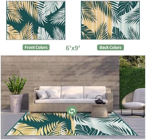 GENIMO Outdoor Rug, Waterproof Plastic Rugs for Patio, 6'x9' Lime Green - Image 2