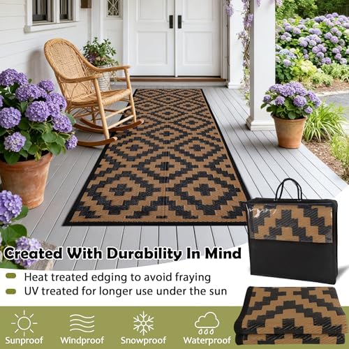 SAND MINE Reversible Mats, Plastic Straw Rug, Modern Area Rug, Large Floor Mat and Rug for Outdoors, RV, Patio, Backyard, Deck, Picnic, Beach, Trailer, Camping, Black & Brown, 2.5' x 8' - Image 4