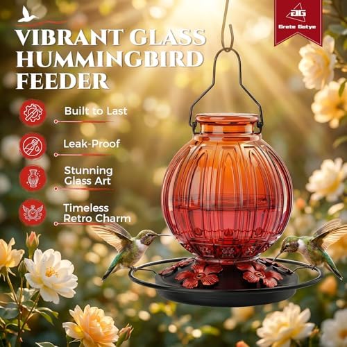 Glass Hummingbird Feeder for Outdoors Hanging, 26 fl oz Bird Nectar Feeder - Image 6