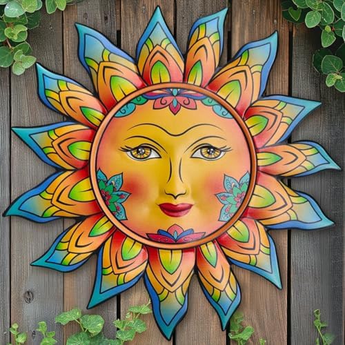 Daogtc Metal Sun Flower Wall Decor,12.87 inches Sun Wall Art Hanging Decoration for Indoor and Outdoor, Garden Farmhouse Yard Patio Fence Living Room Bedroom Decor by Daogtc