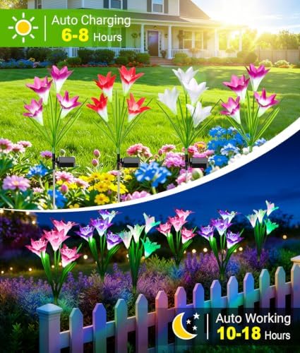 KOOPER Outdoor Solar Lights, 8 Pack Solar Garden Light with Bigger Lily Flowers, Waterproof 7 Color Changing Solar Lights Outdoor - Bigger Panel for Patio Yard Garden Decoration, Gift for Mom - Image 5