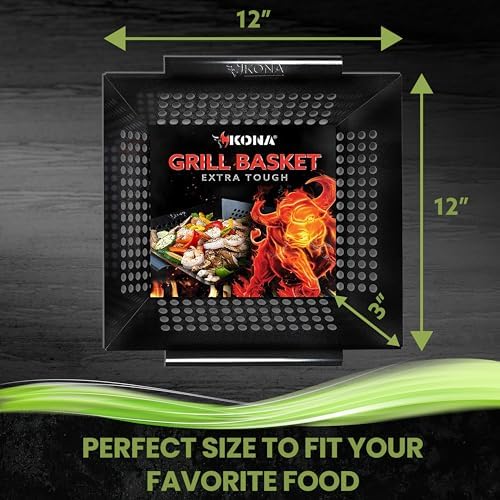 Kona Extra Large Grill Basket for Veggies - Premium Nonstick Grilling Basket/Grill Net - Essential Grilling Accessories For Outdoor Grill & BBQ, 14x13x4 Inches - Image 2
