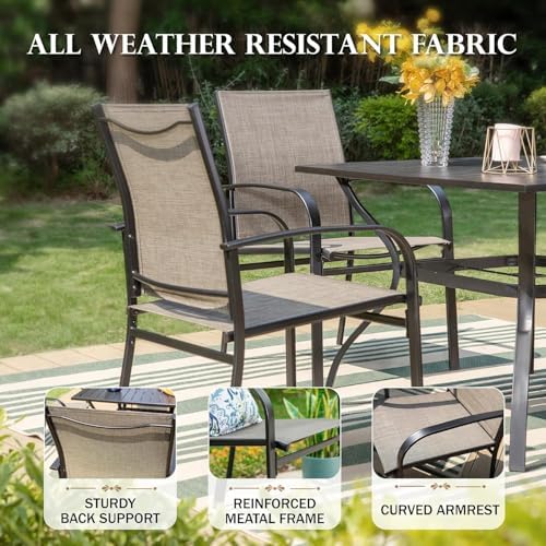 HERA'S HOUSE 7pc Outdoor Patio Dining Set for 6, Textilene Chairs, Brown - Image 5