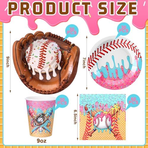 Suclain 150 Pcs Ice Cream Drip Baseball Tablewear, Baseball Party Supplies - Image 3