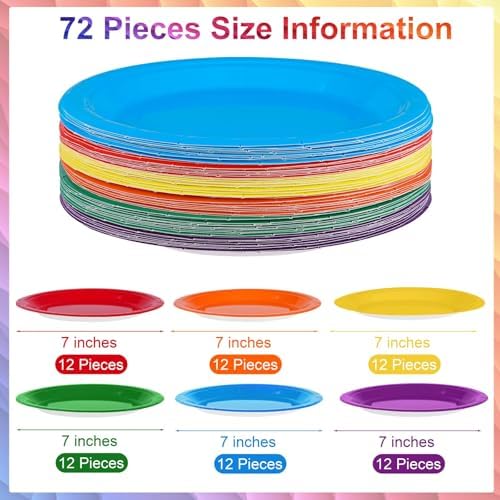 Breroa 72 Pcs Rainbow Paper Plates 7 Inch Bulk Rainbow Plates Disposable - Image 2